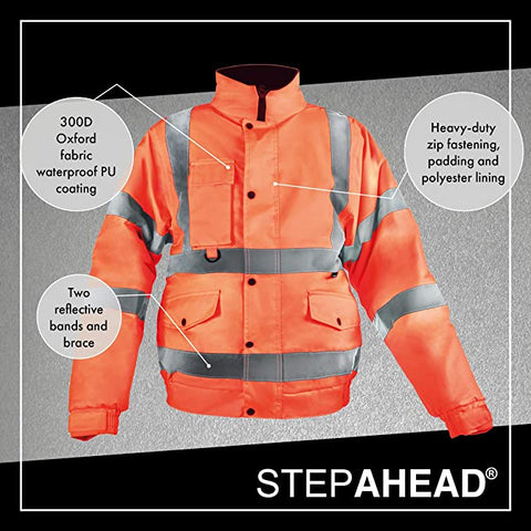Premium Hi Vis Visbility Viz Bomber Jacket Waterproof Safety Work Coat