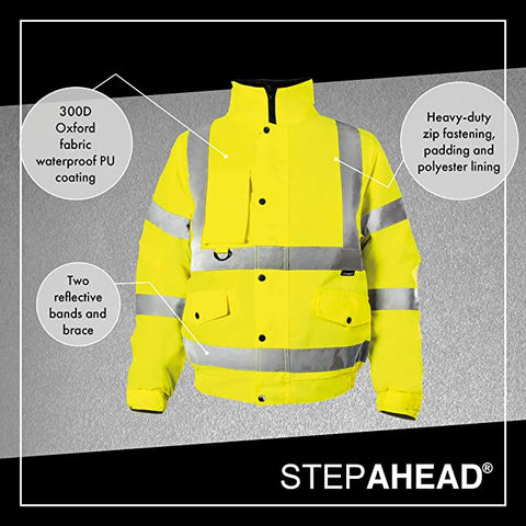 Premium Hi Vis Visbility Viz Bomber Jacket Waterproof Safety Work Coat