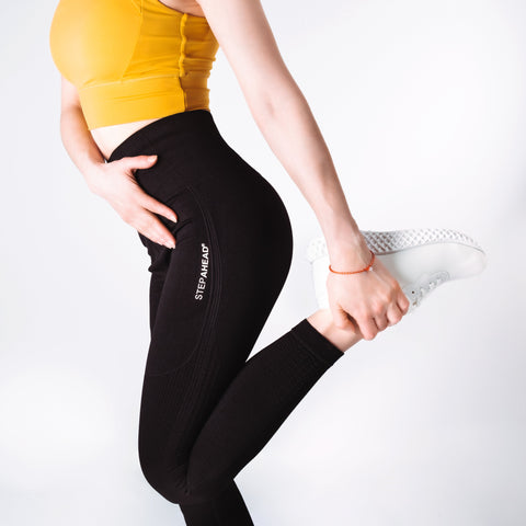 Step Ahead Women's Seamless High Waisted Black Work Out Leggings